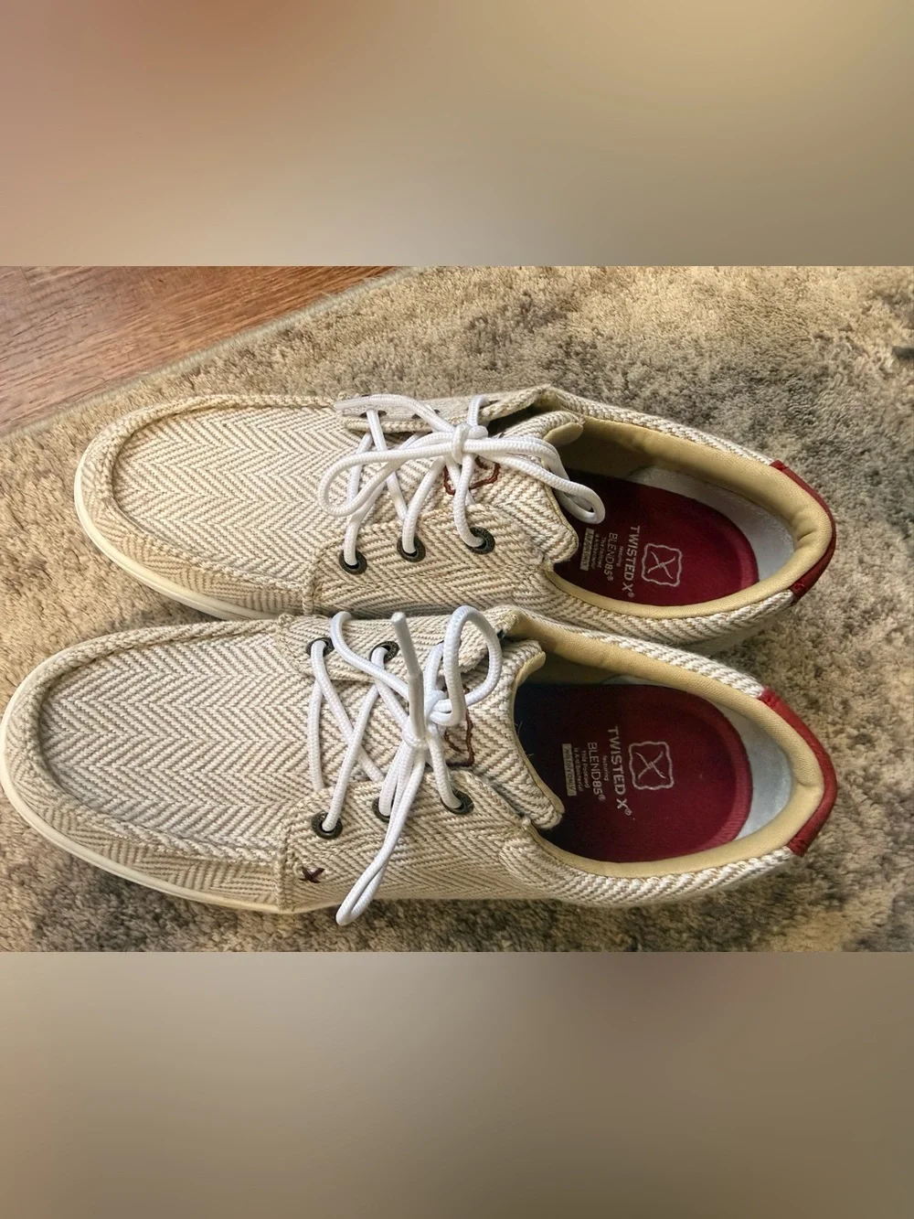 Twisted X Women’s Cream Herringbone Lace-Up Sneakers with Red Accents